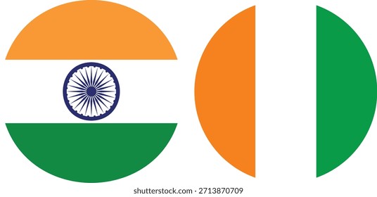 Bandera circular de la India y Vector de la bandera circular de la costa de marfil e ilustración con fondo transparente 