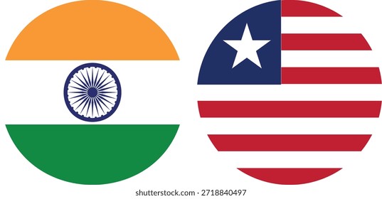 Indische Rundfahne und Liberia Rundfahne Vektor und Illustration auf transparentem Hintergrund 