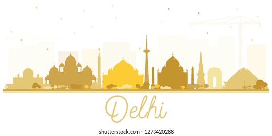 India City Skyline Silhouette with Golden Buildings Isolated on White. Delhi. Hyderabad. Kolkata. Vector Illustration. Tourism Concept with Historic Architecture. India Cityscape with Landmarks. 