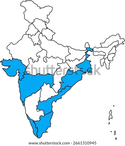 India Coastal Economic Zone Map, India map highlighting the Coastal Economic Zone regions, Map of India showing designated Coastal Economic Zones
