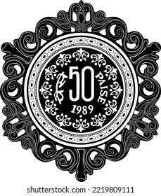 moneda de 50 céntimos diseño vectorial de la india con silueta hecha a mano por el marco