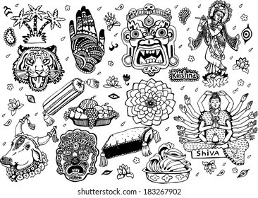 India Collection  Black&White (EPS10 Vector doodles)