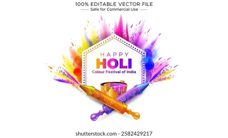 India color festival Holi. Greeting card, background, Poster, banner, promotional template vector illustration.