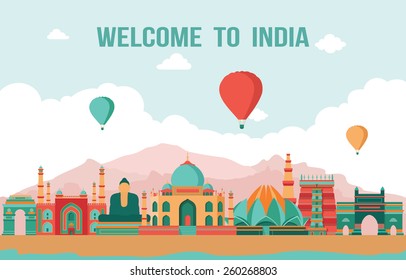 India colorful detailed skyline. Vector illustration