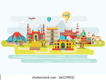 India colorful detailed skyline. Vector illustration