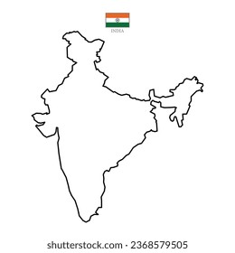 Mapa vectorial de contorno de India con bandera en color. Mapa de fondo eps 10