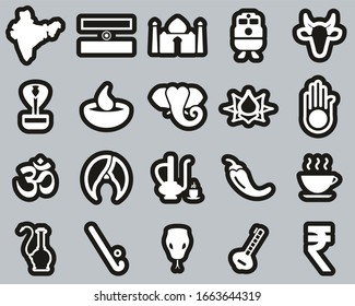 India Country & Culture Icons White On Black Sticker Set Big