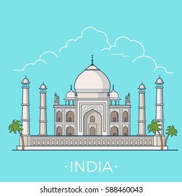 India country design template. Linear Flat famous historic sight; cartoon style web site vector illustration. World travel and showplace in Asia, Asian vacation collection Vector de stock