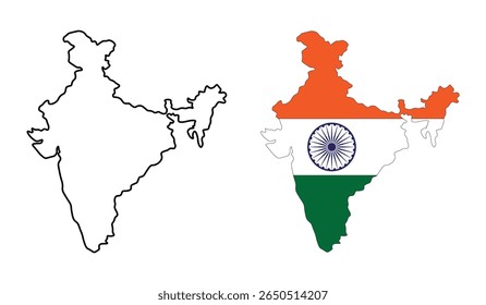 India country flag map infographics and Indian map line icon.