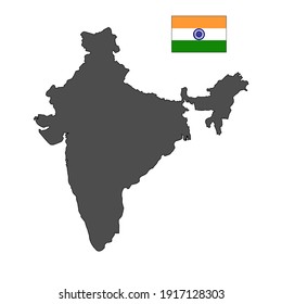 India country grey vector map on isolated white background for travel, middle east, and geography concepts.