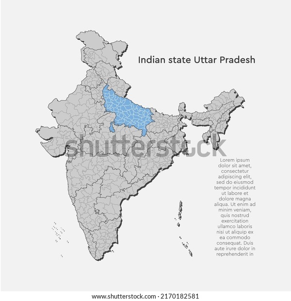 India country -\
high detailed illustration map divided on regions. Blank India map\
isolated on background. Vector template province Uttar Pradesh for\
website, pattern,\
infographic