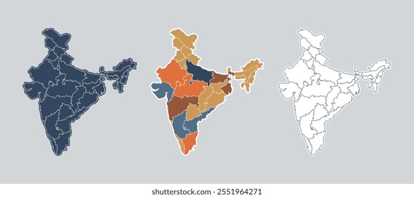 India país, India Mapa Mapa Vector mapa de estados indios, India Ilustración vectorial, dibujo Vector, India estados y territorios de la unión mapa, esquema mapa Vector, estados y territorios de la unión de la India.