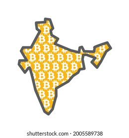 India country map with bitcoin crypto currency logo