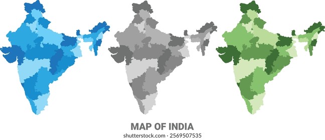 India country map in different colors