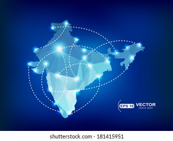 India Country Map Polygonal With Spot Lights Places