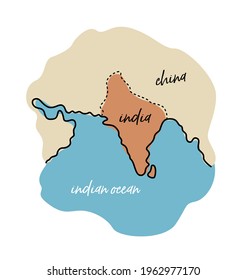 India country map. Simple basic hand drawn cartoon style vector illustration.