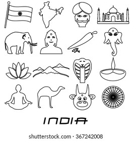india country outline theme symbols set eps10