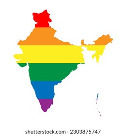 India country silhouette. Country map silhouette in rainbow colors of LGBT flag.