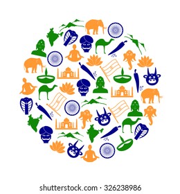 india country theme symbols color icons in circle eps10