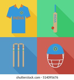 India cricket icons in flat design with long shadows