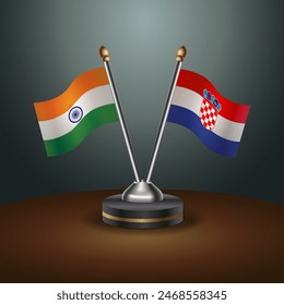 India and Croatia table flags relation with gradient backgrund. Vector Illustration