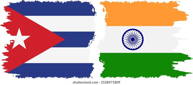 India y Cuba, conexión de banderas grunge, Vector