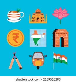 india culture icons flat image