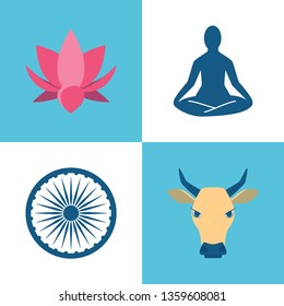 India culture icons set in flat style