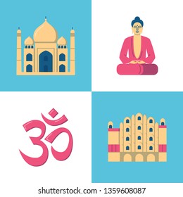 India culture icons set in flat style