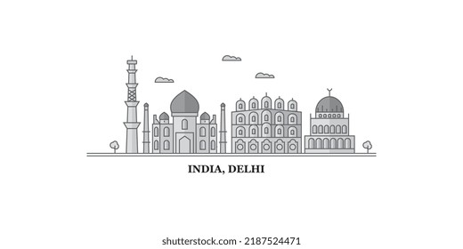 India, Delhi City city skyline isolated vector illustration, icons