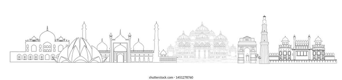 India, Delhi landmarks. Indian city New-Delhi travel skyline view