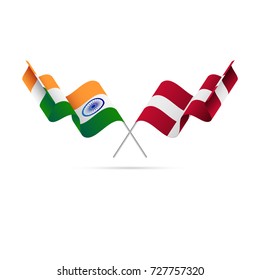 India and Denmark flags. Vector illustration.