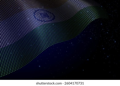 India digital flag made of dots, waving over a starry dark background