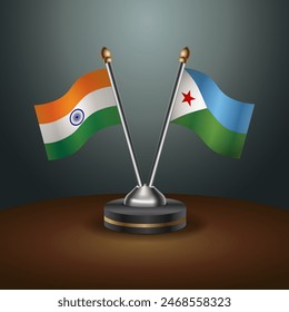 India and Djibouti table flags relation with gradient backgrund. Vector Illustration