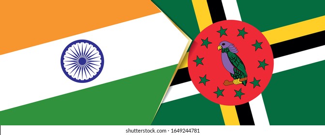 India and Dominica flags, two vector flags symbol of relationship or confrontation.