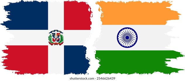 India and Dominican Republic grunge flags connection, vector