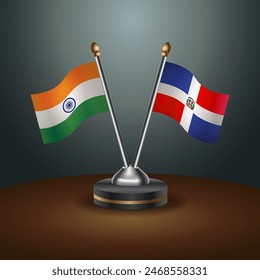 India and Dominican Republic table flags relation with gradient backgrund. Vector Illustration