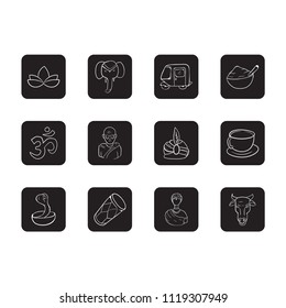 india doodle icon set flat black