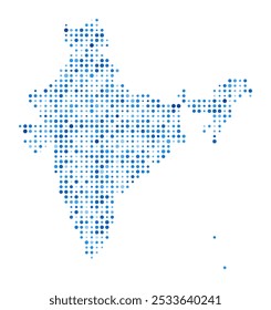 Mapa de puntos de la India. Forma de estilo digital de Country. Imagen de Vector de la India. Country forma puntos circulares azules. Hermosa Ilustración vectorial.