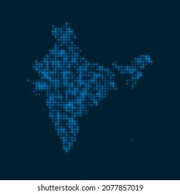 India dotted glowing map. Shape of the country with blue bright bulbs. Vector illustration.