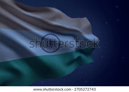 India dotted LED-style flag waving against night sky with futuristic effect