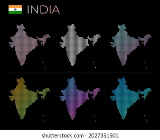 Mapa de puntos de India. Mapa de la India con un estilo punteado. Las fronteras del país están llenas de hermosos círculos de gradientes lisos. Elegante ilustración vectorial.