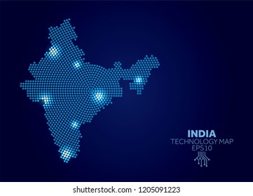 India dotted technology map. Modern data communication concept