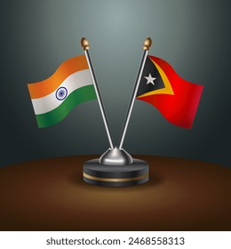 India and East Timor table flags relation with gradient backgrund. Vector Illustration