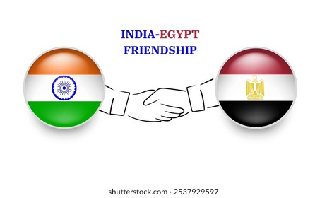 india and egypt flags in circle with shake hand. india And egypt friendship. india And egypt flags, isolated on white background. Vector illustrator
