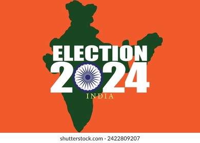 "India Election 2024" design. Elections Campaign design with India map. Elections concept vector illustration on an orange background. Ideal for use in campaign posters and banners. EPS Format.