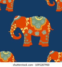 India elephant on indian culture tradition. Hand drawn seamless pattern