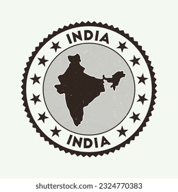 India emblem. Country round stamp with shape of India, isolines and round text. Attractive badge. Modern vector illustration.