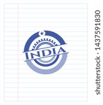 India emblem draw with pen effect. Blue ink. Vector Illustration. Detailed.
