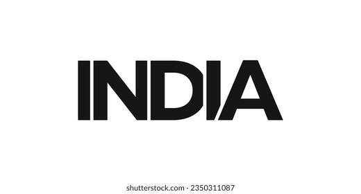 India emblem for print and web. Design features geometric style, vector illustration with bold typography in modern font. Graphic slogan lettering isolated on white background.